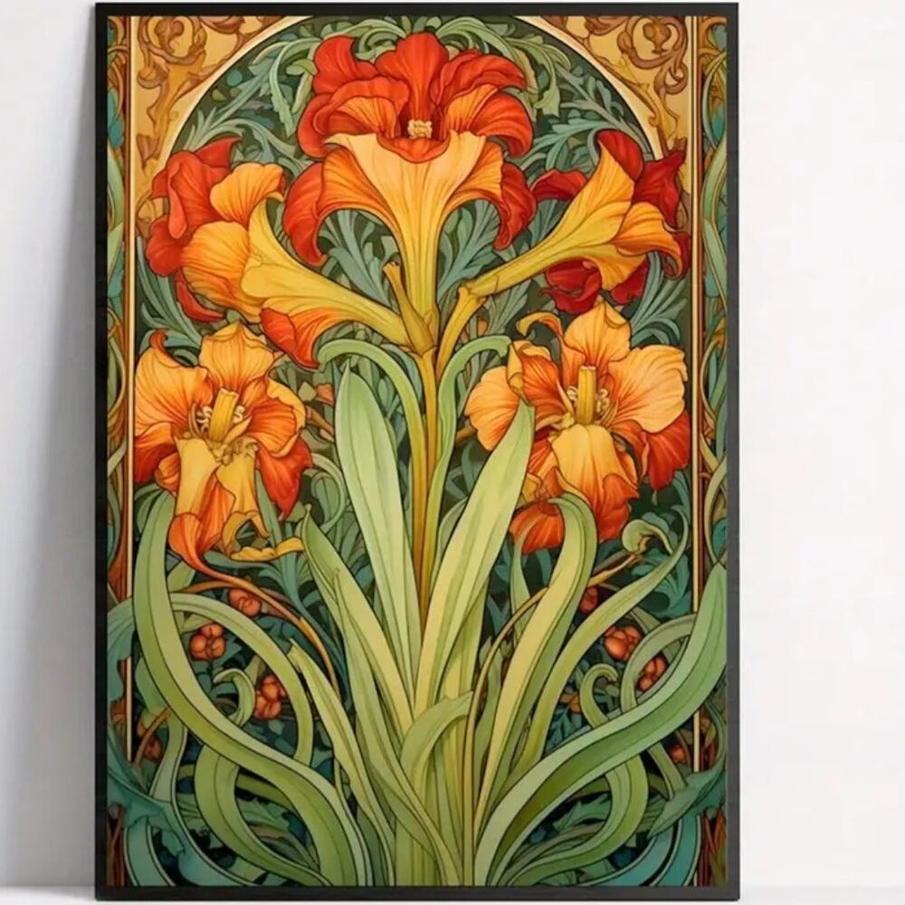 Art Nouveau Tulips Canvas Art Print 12×16" Yellow Floral Botanical Garden Spring